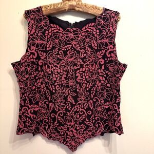 Carlise‎ International Beaded Floral Top Black Pink Sleeveless Party Tank Sz 12